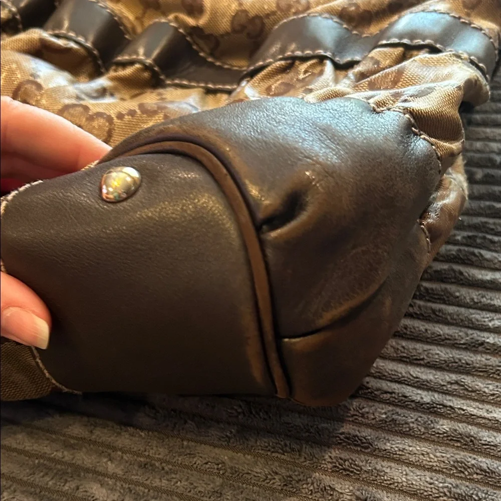 Gucci Crystal Tan & Dark Brown Monogram Hobo Shoulder Bag - Picture 3 of 16